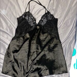 Black Lace Satin Slip Dress